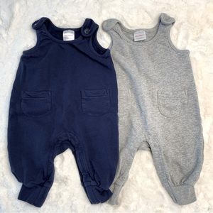 Bundle of 2 Hanna Andersson Baby Pocket Overalls In French Terry - Navy + Gray